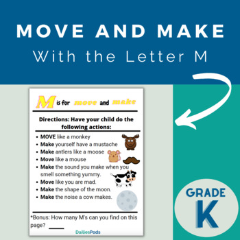 Preview of Move and Make with Letter M | Letter M Literacy and PE/Movement Activity