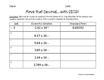 Move that Decimal with Dice! Scientific Notation Practice | TPT