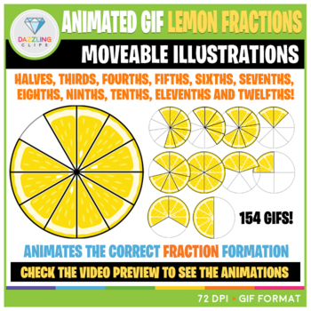 Preview of Moveable Animated GIF Lemon Slice Fractions Clip Art