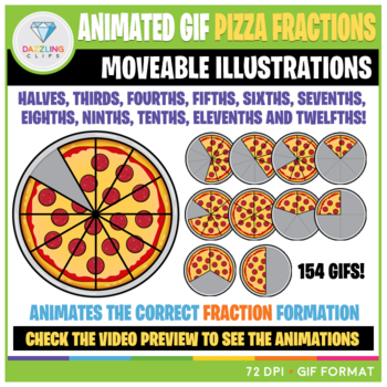 Preview of Moveable Animated GIF Pizza Fractions Clip Art (2-12)