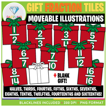 Preview of Moveable Christmas Gift Fraction Tiles Clip Art