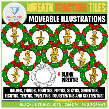 Preview of Moveable Christmas Wreath Fraction Tiles Clip Art
