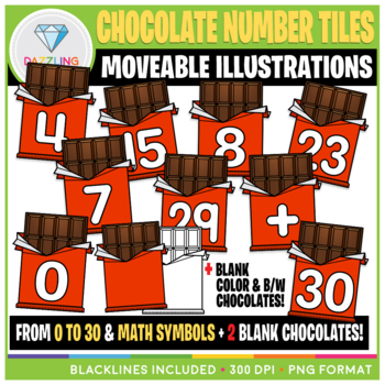 Preview of Moveable Clip Art: Chocolate Number Tiles {Valentine's Day}
