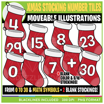 Preview of Moveable Clip Art: Christmas Stocking Number Tiles