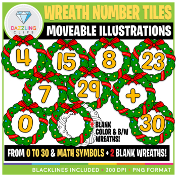 Preview of Moveable Clip Art: Christmas Wreath Number Tiles