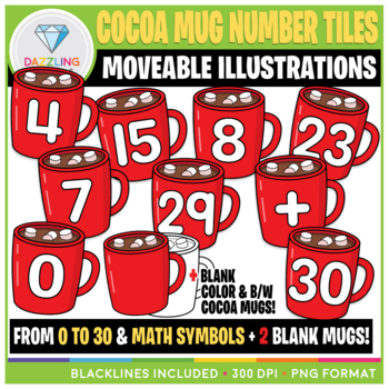 Preview of Moveable Clip Art: Cocoa Mug Number Tiles