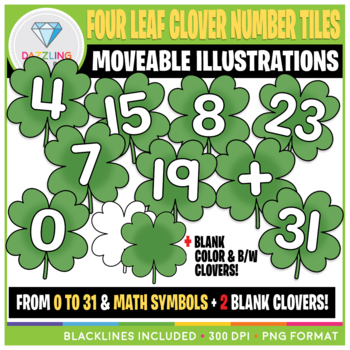 Preview of Moveable Clip Art: Four Leaf Clover Number Tiles {Saint Patrick's Day}