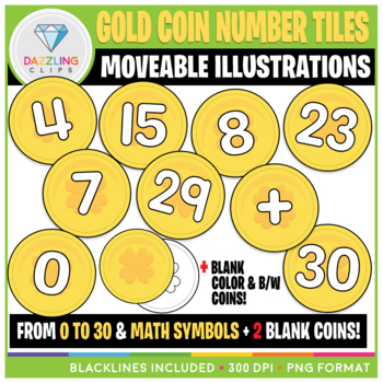 Preview of Moveable Clip Art: Gold Coin Number Tiles {Saint Patrick's Day}