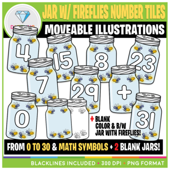 Preview of Moveable Clip Art: Jar with Fireflies Number Tiles {Spring}