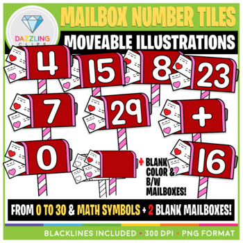 Preview of Moveable Clip Art: Mailbox Number Tiles {Valentine's Day}