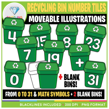 Preview of Moveable Clip Art: Recycling Bin Number Tiles {April}