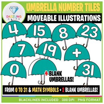 Preview of Moveable Clip Art: Umbrella Number Tiles {April}