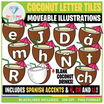 Preview of Moveable Coconut Drink Letter Tiles Clip Art