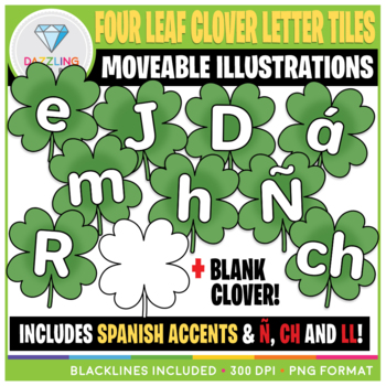 Preview of Moveable Four Leaf Clover Letter Tiles Clip Art {Saint Patrick's Day}