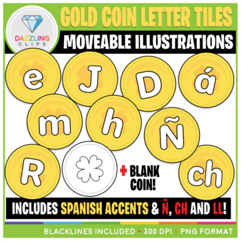 Preview of Moveable Gold Coin Letter Tiles Clip Art {Saint Patrick's Day}