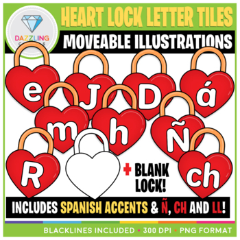 Preview of Moveable Heart Lock Letter Tiles Clip Art {Valentine's Day}