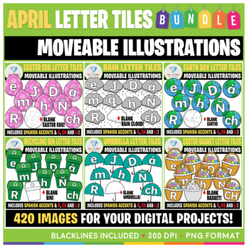 Preview of Moveable Images: April (Easter/Spring/Earth Day) Letter Tiles BUNDLE