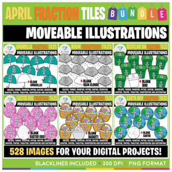 Preview of Moveable Images: April (Spring-Earth Day-Easter) Fraction Tiles Clip Art BUNDLE