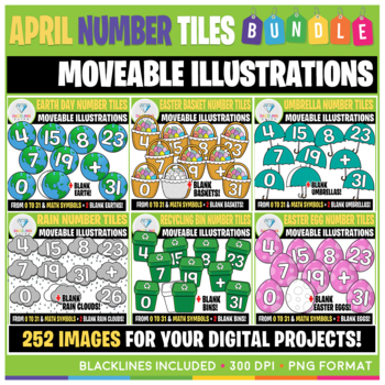 Preview of Moveable Images: April (Spring-Earth Day-Easter) Number Tiles Clip Art BUNDLE