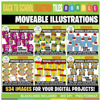 Preview of Moveable Images: Back To School Fraction Tiles Clip Art BUNDLE!