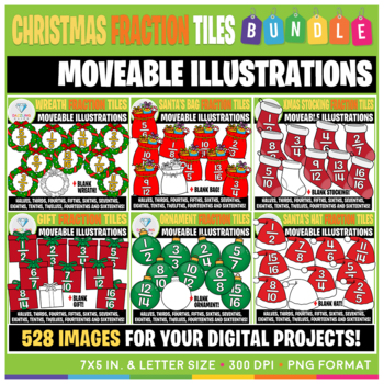 Preview of Moveable Images: Christmas Fraction Tiles BUNDLE