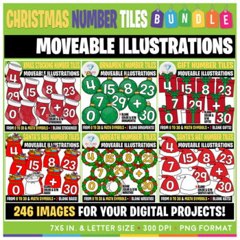 Preview of Moveable Images: Christmas Number Tiles BUNDLE