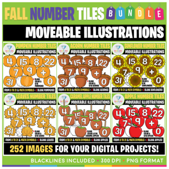 Preview of Moveable Images: Fall Number Tiles BUNDLE
