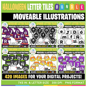 Preview of Moveable Images: Halloween Letter Tiles BUNDLE
