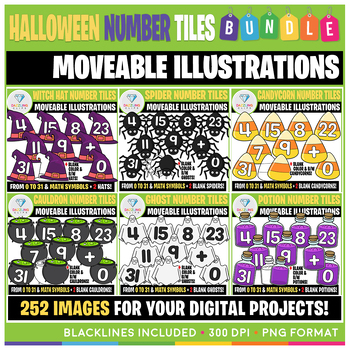 Preview of Moveable Images: Halloween Number Tiles BUNDLE