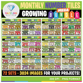 Preview of Moveable Images: Monthly Number Tiles MEGA Bundle - 3024 Images!