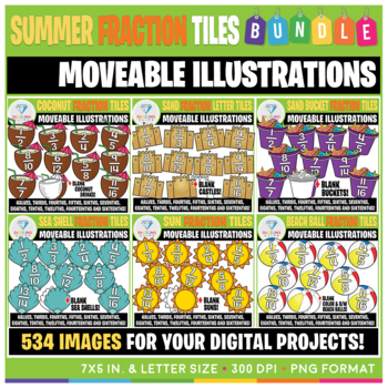 Preview of Moveable Images: Summer Fraction Tiles Clip Art BUNDLE