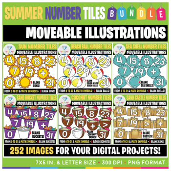 Preview of Moveable Images: Summer Number Tiles Clip Art BUNDLE