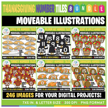 Preview of Moveable Images: Thanksgiving Number Tiles BUNDLE