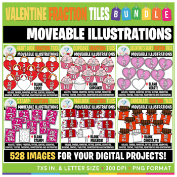 Preview of Moveable Images: Valentine's Day Fraction Tiles Clip Art BUNDLE