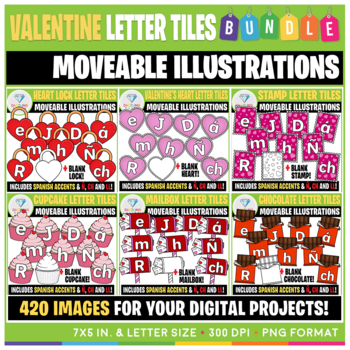 Preview of Moveable Images: Valentine's Day Letter Tiles BUNDLE