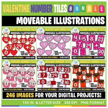 Preview of Moveable Images: Valentine's Day Number Tiles Clip Art BUNDLE