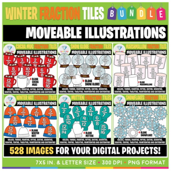 Preview of Moveable Images: Winter Fraction Tiles Clip Art BUNDLE