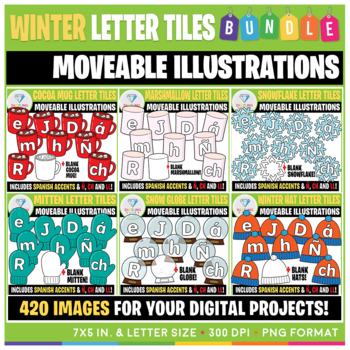 Preview of Moveable Images: Winter Letter Tiles BUNDLE