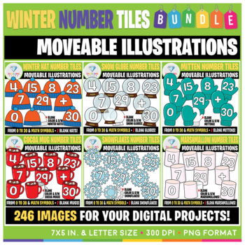 Preview of Moveable Images: Winter Number Tiles BUNDLE