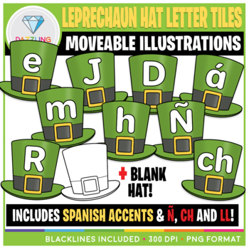 Preview of Moveable Leprechaun Hat Letter Tiles Clip Art {Saint Patrick's Day}