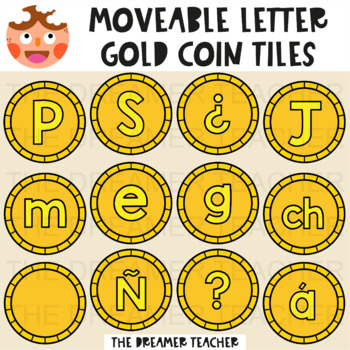 Preview of Moveable Letter Gold Coin Tiles - Clipart for Digital Resources