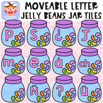 Preview of Moveable Letter Jelly Beans Jar Tiles - Clipart for Digital Resources