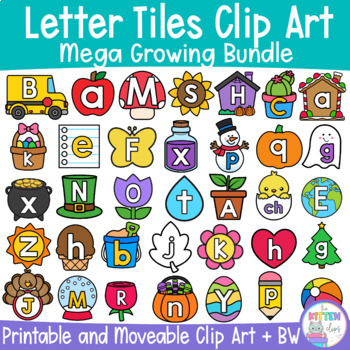 Preview of Moveable Letter Tiles Clipart Growing Bundle | Printable and Moveable Clip Art