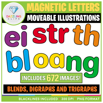 Preview of Moveable Magnetic Letters Clipart -  Blends, Digraphs and Trigraphs