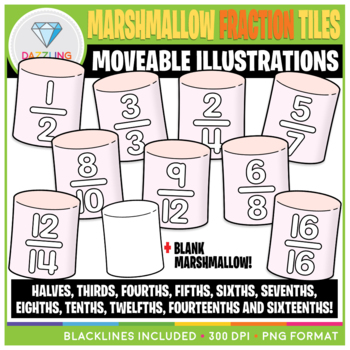 Preview of Moveable Marshmallow Fraction Tiles Clip Art