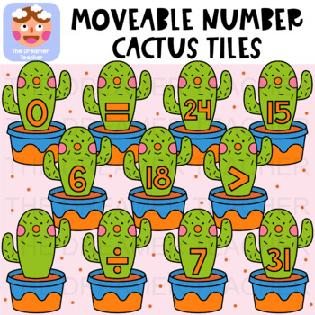 Preview of Moveable Number Cactus Tiles - Clipart for Digital Resources