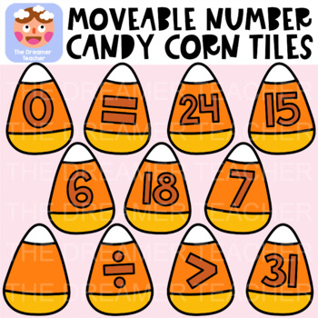 Preview of Moveable Number Candy Corn Tiles - Halloween Clipart