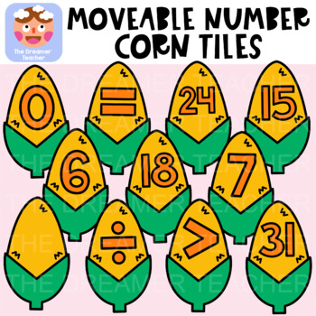Preview of Moveable Number Corn Tiles - Thanksgiving Clipart