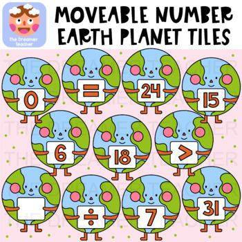 Preview of Moveable Number Earth Planet Tiles - Clipart for Digital Resources