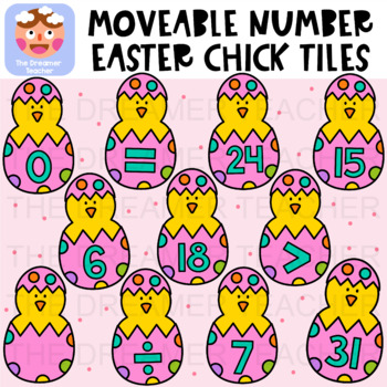Preview of Moveable Number Easter Chick Tiles - Clipart for Digital Resources
